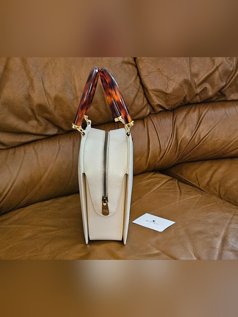 Etro Ivory Leather High-End Luxury Designer Double Handle Handbag (EXCELLENT) - Picture 16 of 16